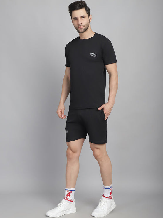 Vimal Jonney Solid  Black  Polyester Lycra Half sleeves Co-ord Set Tracksuit For Men