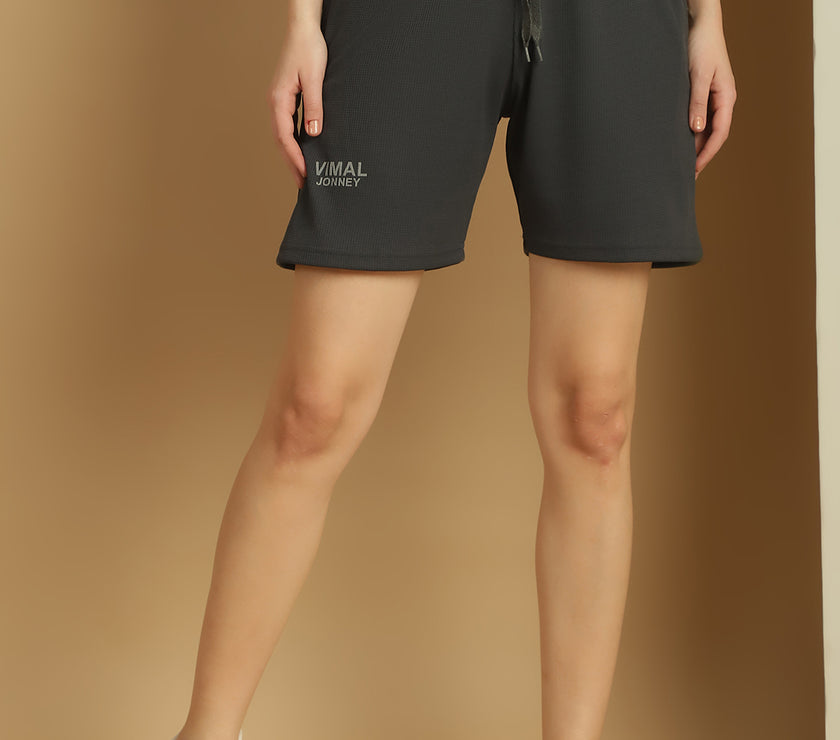 Vimal Jonney Solid Grey Regular Fit Polyster Lycra Shorts For WOMEN