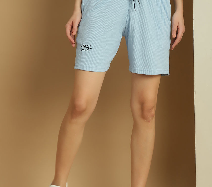 Vimal Jonney Solid Light Blue Regular Fit Polyster Lycra Shorts For WOMEN