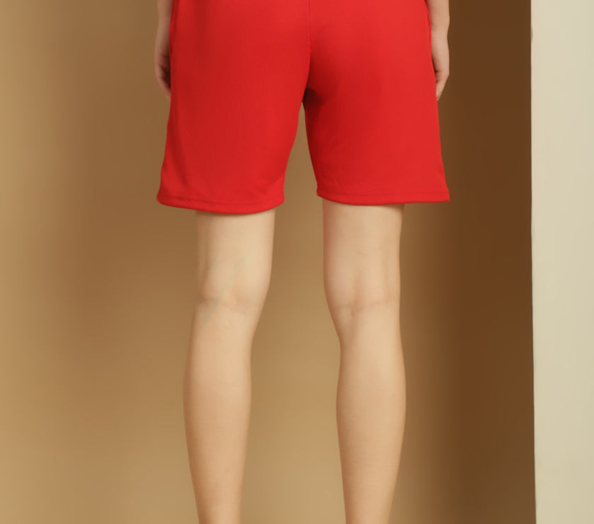 Vimal Jonney Solid Red Regular Fit Polyster Lycra Shorts For WOMEN