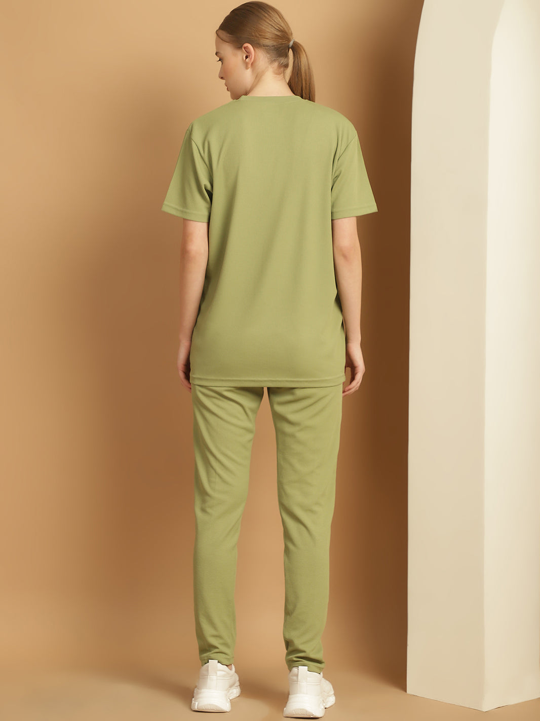 Vimal Jonney Solid  Light Green  Polyester Lycra Half sleeves Co-ord Set Trackuit For Women