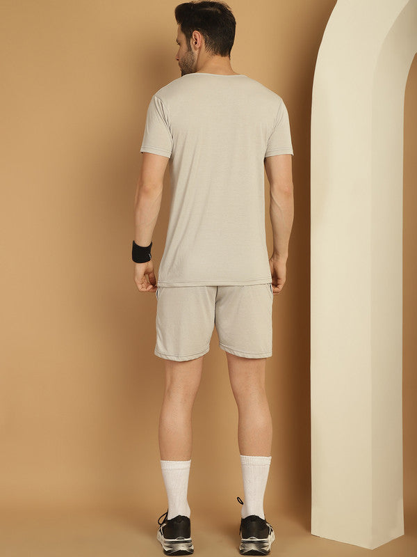 Vimal Jonney Light Grey Cotton Solid Co-ord Set Tracksuit For Men(Zip On 1 Side Pocket)
