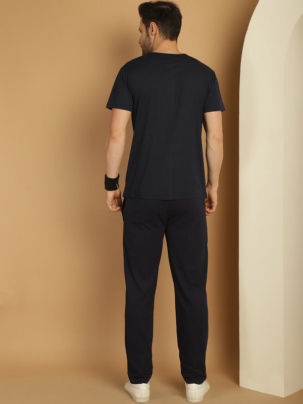 Vimal Jonney Navy Blue Cotton Solid Co-ord Set Tracksuit For Men(Zip On 1 Side Pocket)