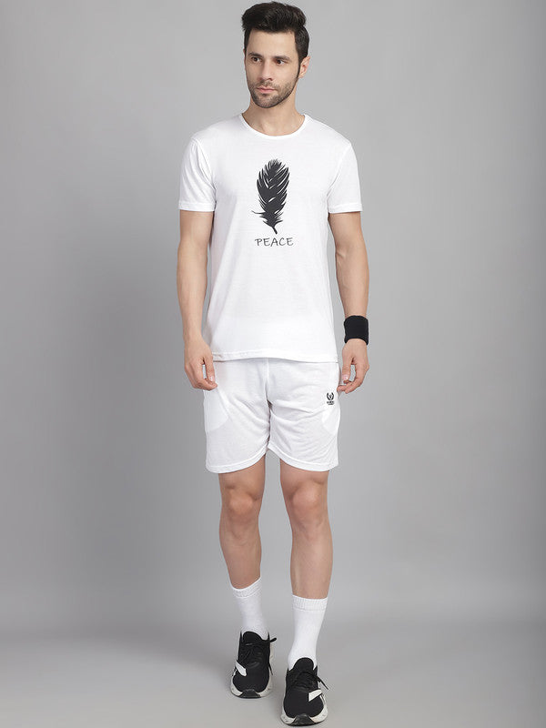 Vimal Jonney Printed  White Round Neck Cotton  Half sleeves Co-ord set Tracksuit For Men
