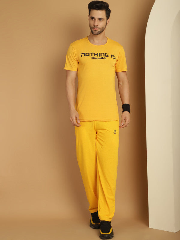 Vimal Jonney Printed  Yellow Round Neck Cotton  Half sleeves Co-ord set Tracksuit For Men