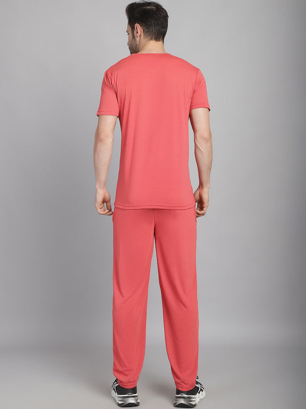 Vimal Jonney Logo Print  Pink Round Neck Cotton  Half sleeves Co-ord set Tracksuit For Men