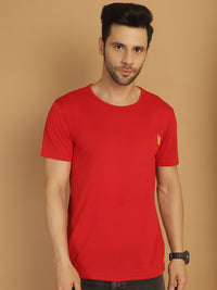 Vimal Jonney Round Neck Cotton Solid Red T-Shirt for Men