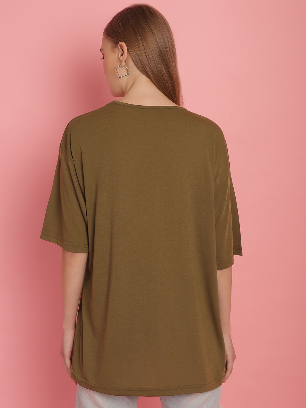 Vimal Jonney Printed Green Round Neck Cotton Oversize Half sleeves Tshirt For Women