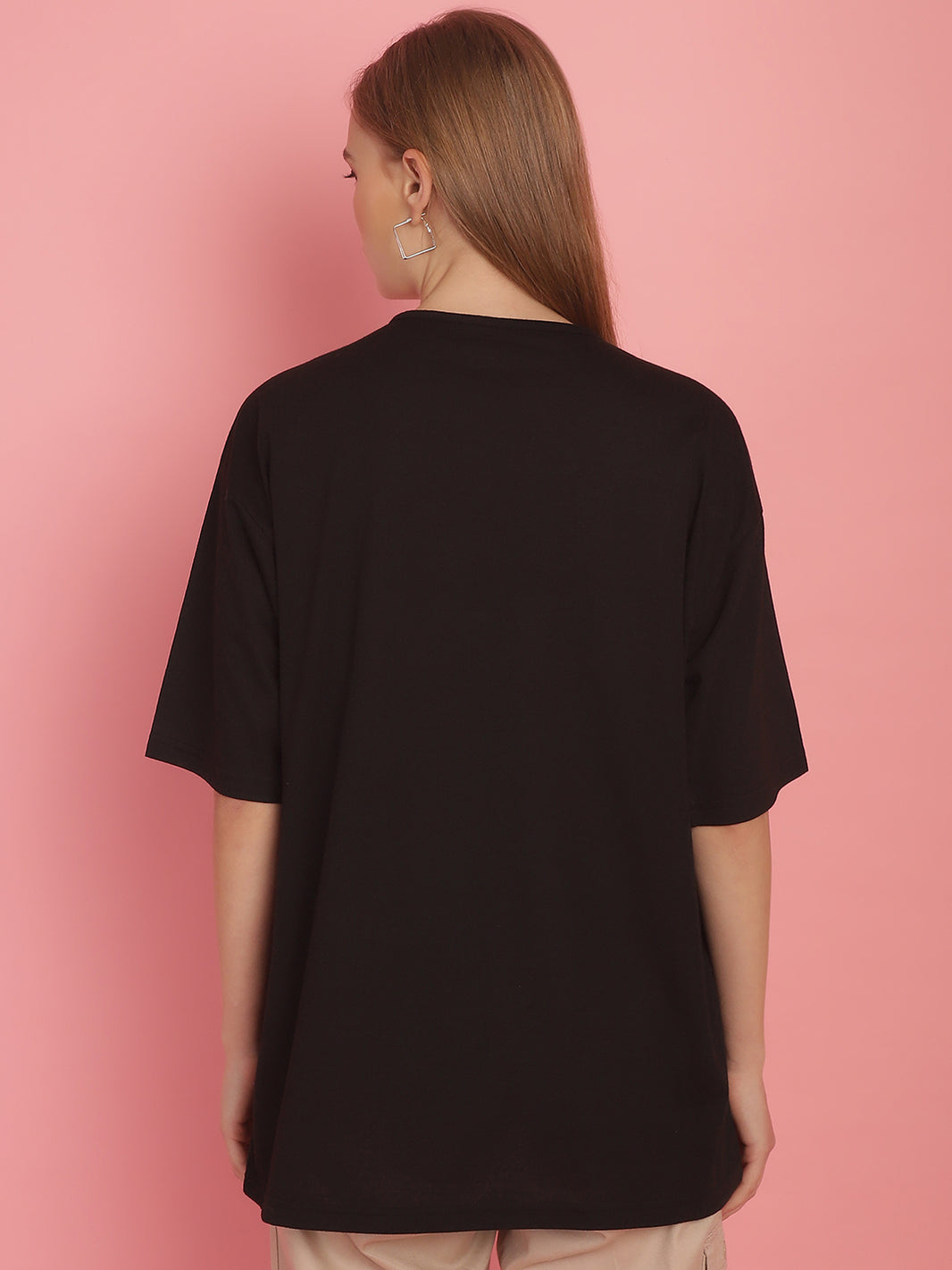 Vimal Jonney Printed Black Round Neck Cotton Oversize Half sleeves Tshirt For Women