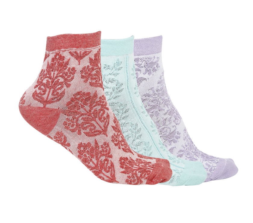Vimal Jonney Women's Cotton Solid Ankle Socks, Free Size, Pack of 3 (Multicoloured)
