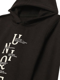 Vimal Jonney Black Printed Hooded Cotton Fleece Sweatshirt for Kids