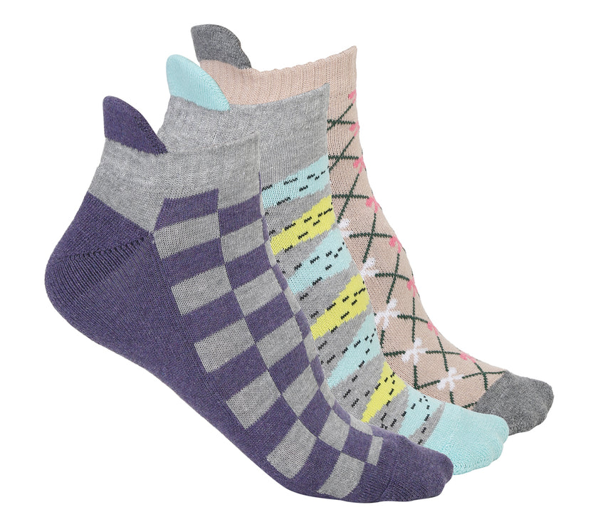 Vimal Jonney Unisex Cotton Solid Ankle Socks, Free Size, Pack of 3 (Multicoloured)