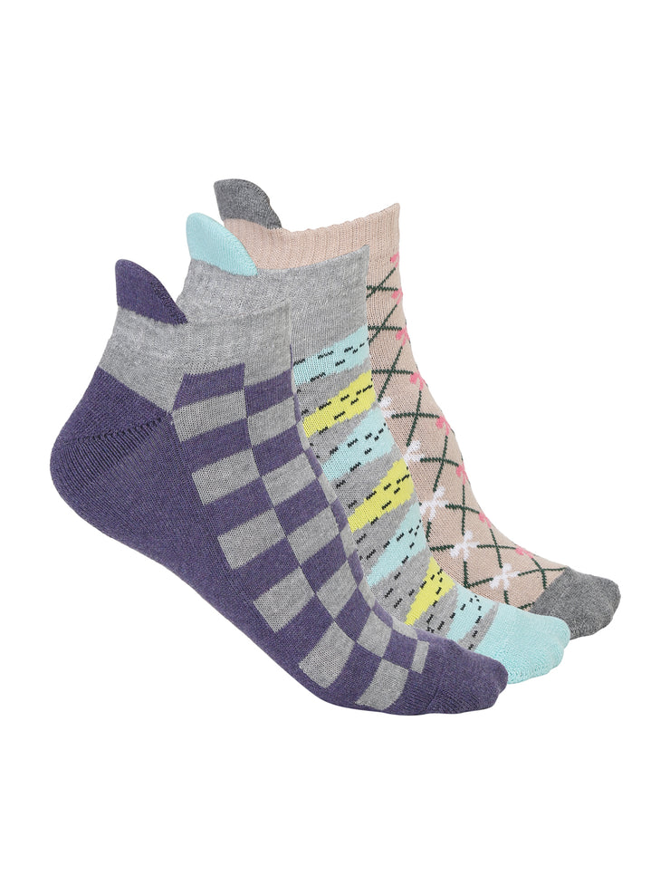 Vimal Jonney Unisex Cotton Solid Ankle Socks, Free Size, Pack of 3 (Multicoloured)