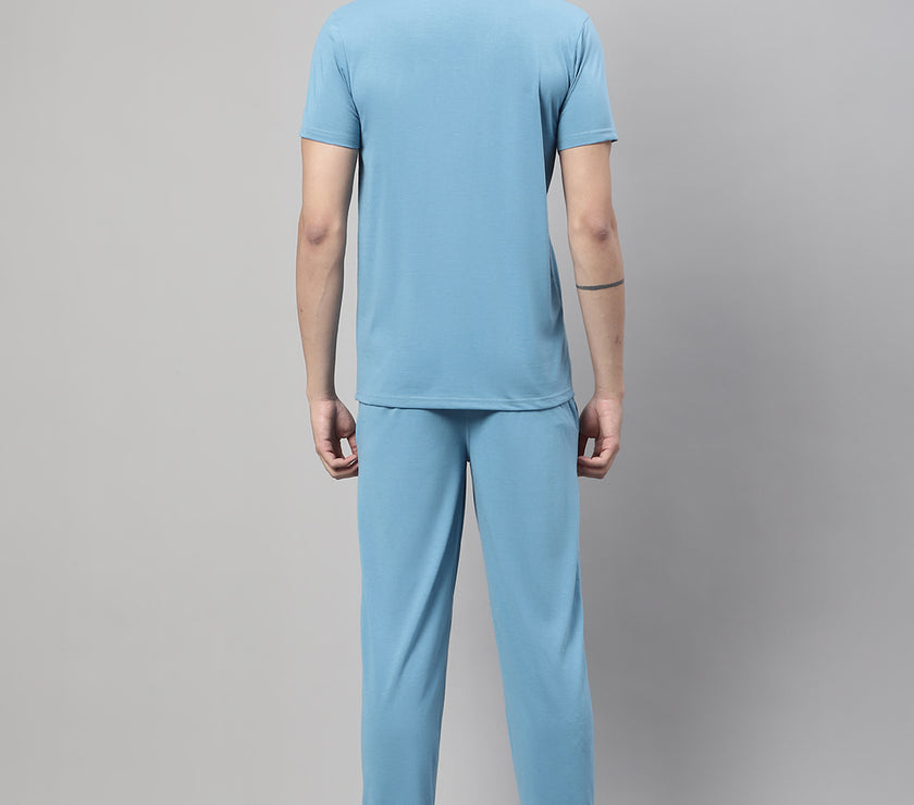 Vimal Jonney Blue Cotton Solid Co-ord Set Tracksuit For Men(Zip On 1 Side Pocket)
