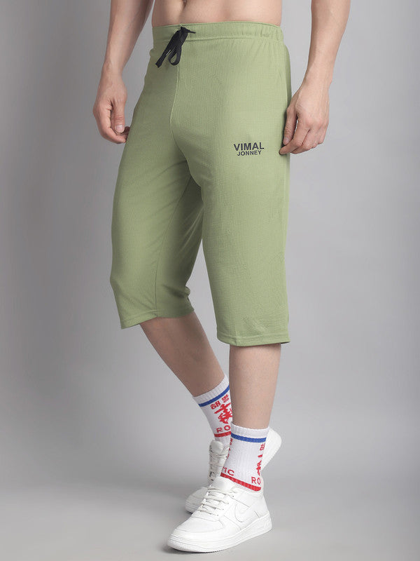 Vimal Jonney Solid Light Green Regular Fit Polyster Lycra Capri For Men