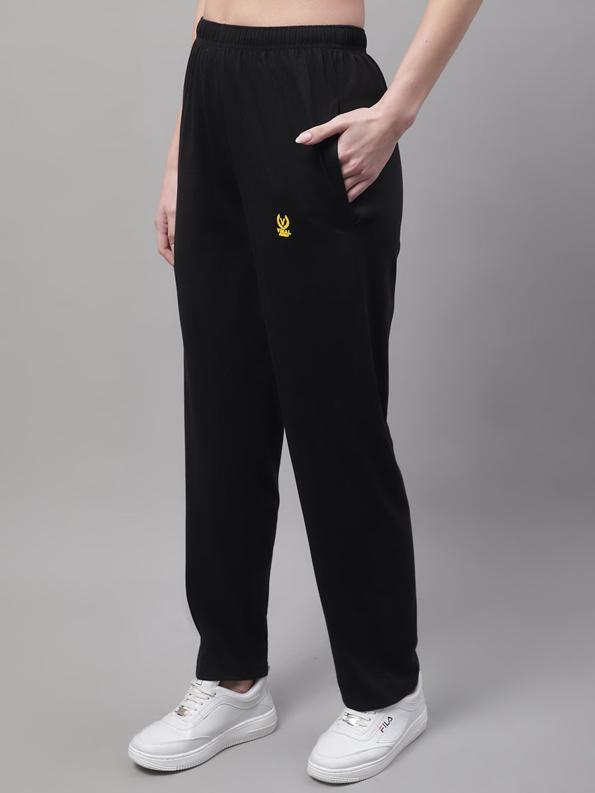 Vimal Jonney Black Regular fit Cotton Trackpant for Women(Zip On 1 Side Pocket)
