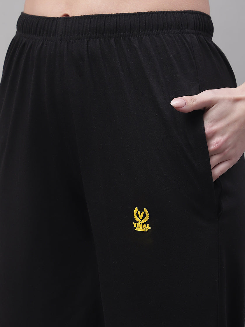 Vimal Jonney Black Regular fit Cotton Trackpant for Women(Zip On 1 Side Pocket)
