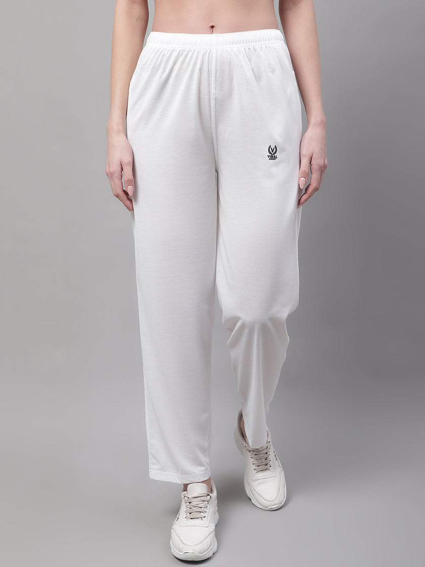 Vimal Jonney White Regular fit Cotton Trackpant for Women(Zip On 1 Side Pocket)