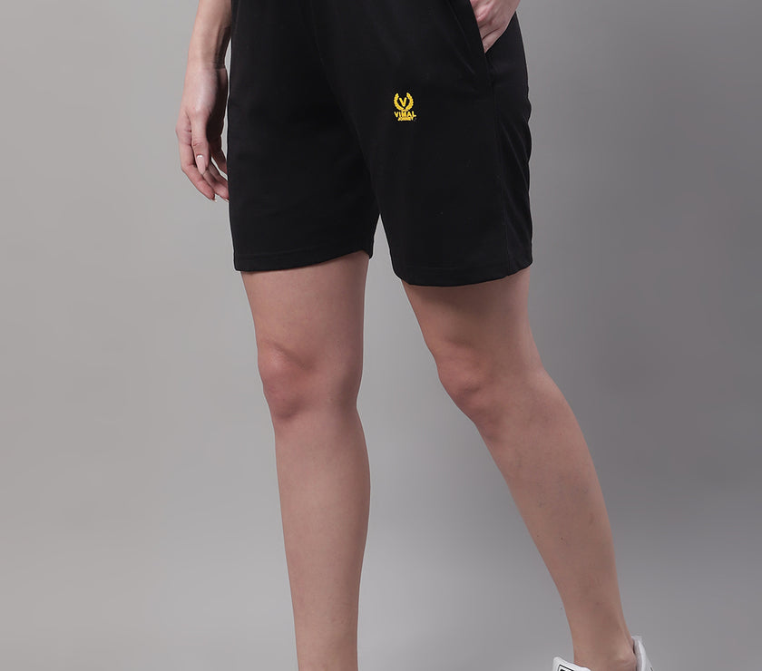 Vimal Jonney Black Regular fit Cotton Shorts for Women
