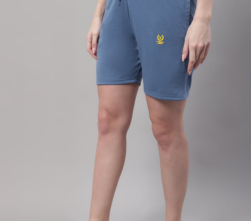 Vimal Jonney Dark Grey Regular fit Cotton Shorts for Women