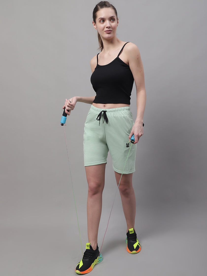 Vimal Jonney Light Green Regular fit Cotton Shorts for Women