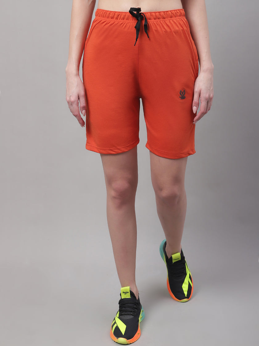 Vimal Jonney Rust Regular fit Cotton Shorts for Women