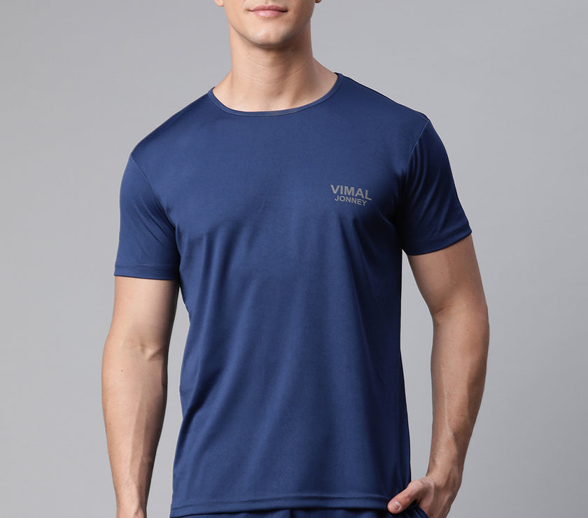 Vimal Jonney Dryfit Solid Blue T-shirt for Men