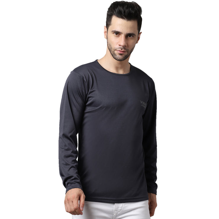 Vimal Jonney Dryfit Lycra Grey FullSleeve T-Shirt For Men