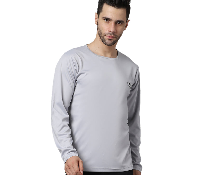 Vimal Jonney Dryfit Lycra Light Grey FullSleeve T-Shirt For Men