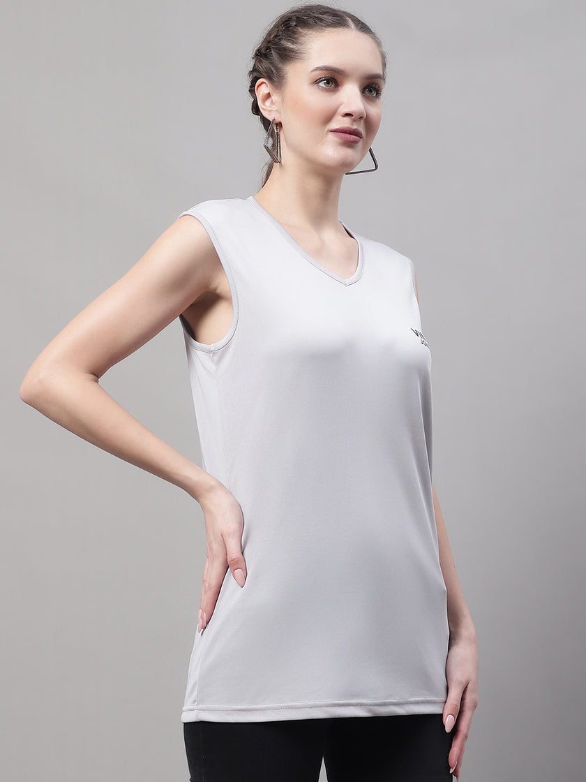 Vimal Jonney Regular Fit Dryfit Lycra Solid Light Grey Gym Vest for Women