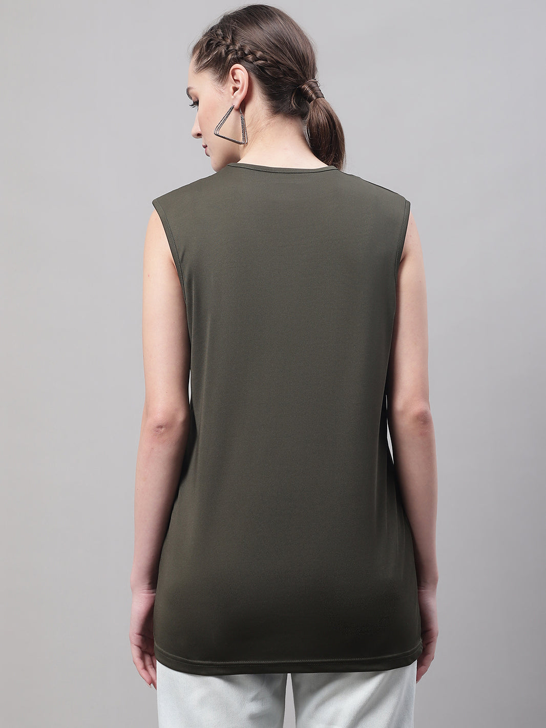 Vimal Jonney Regular Fit Dryfit Lycra Solid Olive Gym Vest for Women