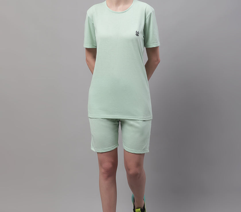 Vimal Jonney Light Green Cotton Solid Co-ord Set Tracksuit For Women