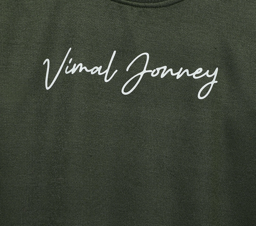 Vimal Jonney Olive Printed Round Neck Cotton Fleece Tracksuit Co-ord Set for Kids