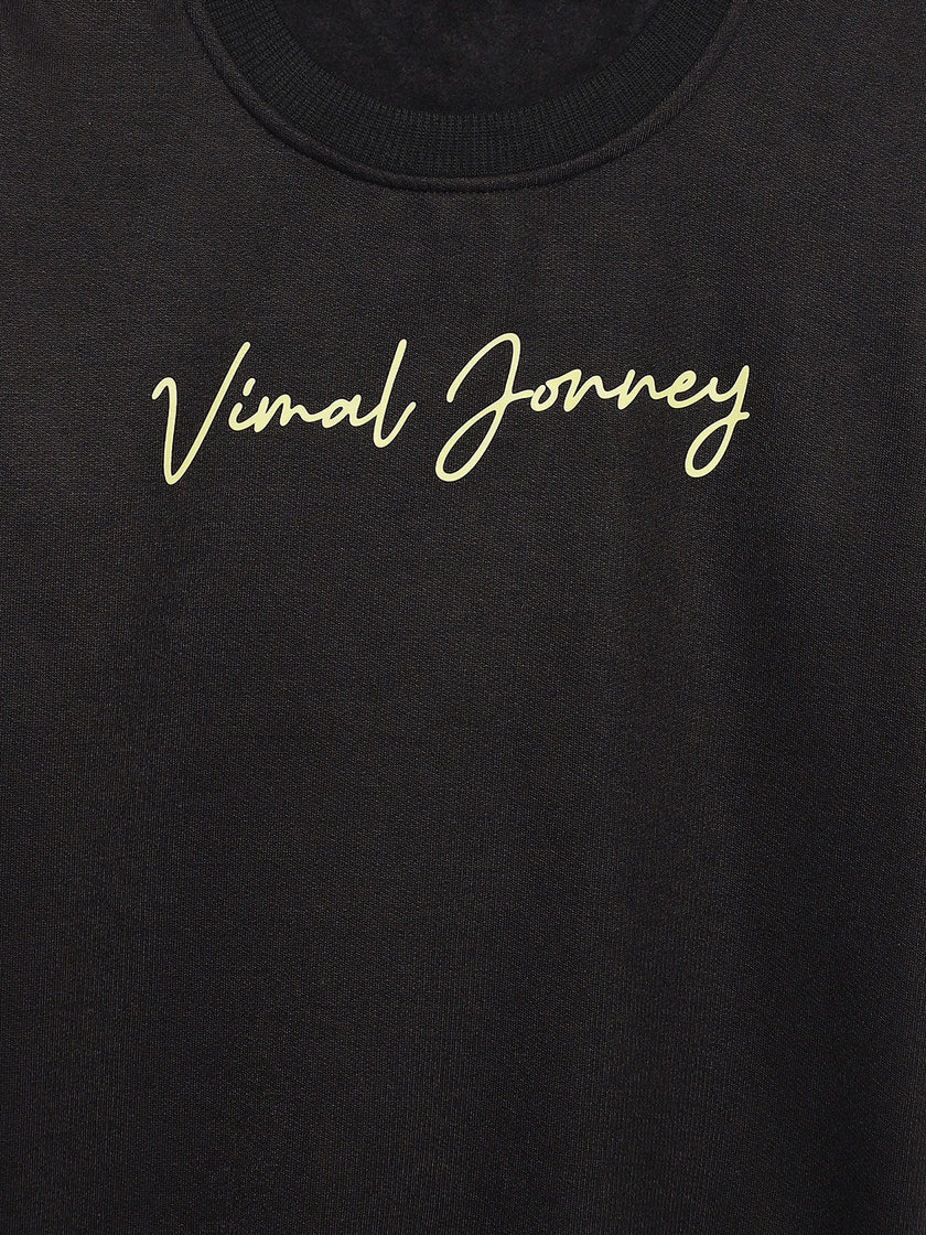 Vimal Jonney Black Printed Round Neck Cotton Fleece Sweatshirt for Kids