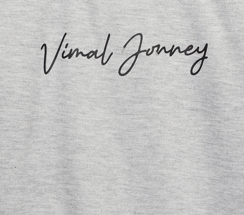 Vimal Jonney Grey Melange Printed Round Neck Cotton Fleece Sweatshirt for Kids