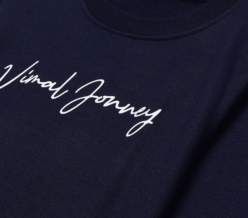 Vimal Jonney Navy Blue Printed Round Neck Cotton Fleece Sweatshirt for Kids