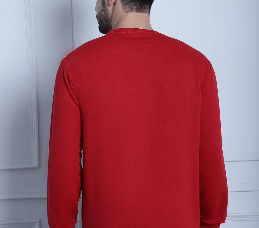 Vimal Jonney Maroon Printed Round Neck Cotton Fleece Sweatshirt for Men
