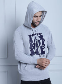 Vimal Jonney Grey Melange Printed Hooded Cotton Fleece Sweatshirt for Men