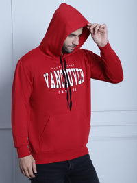 Vimal Jonney Maroon Printed Hooded Cotton Fleece Sweatshirt for Men