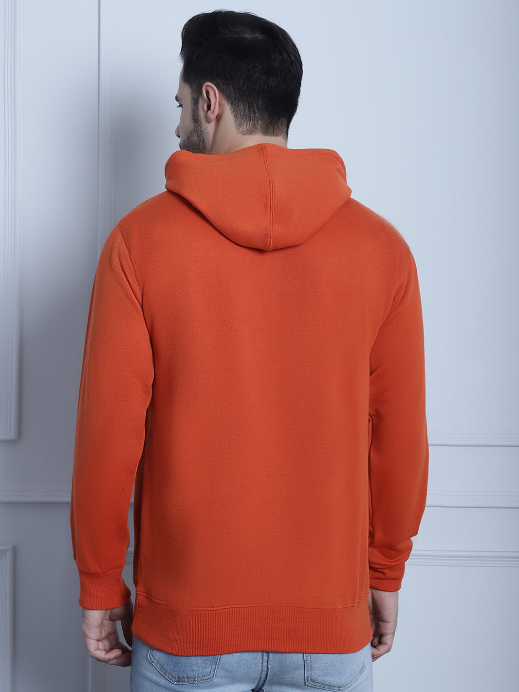 Vimal Jonney Rust Printed Hooded Cotton Fleece Sweatshirt for Men