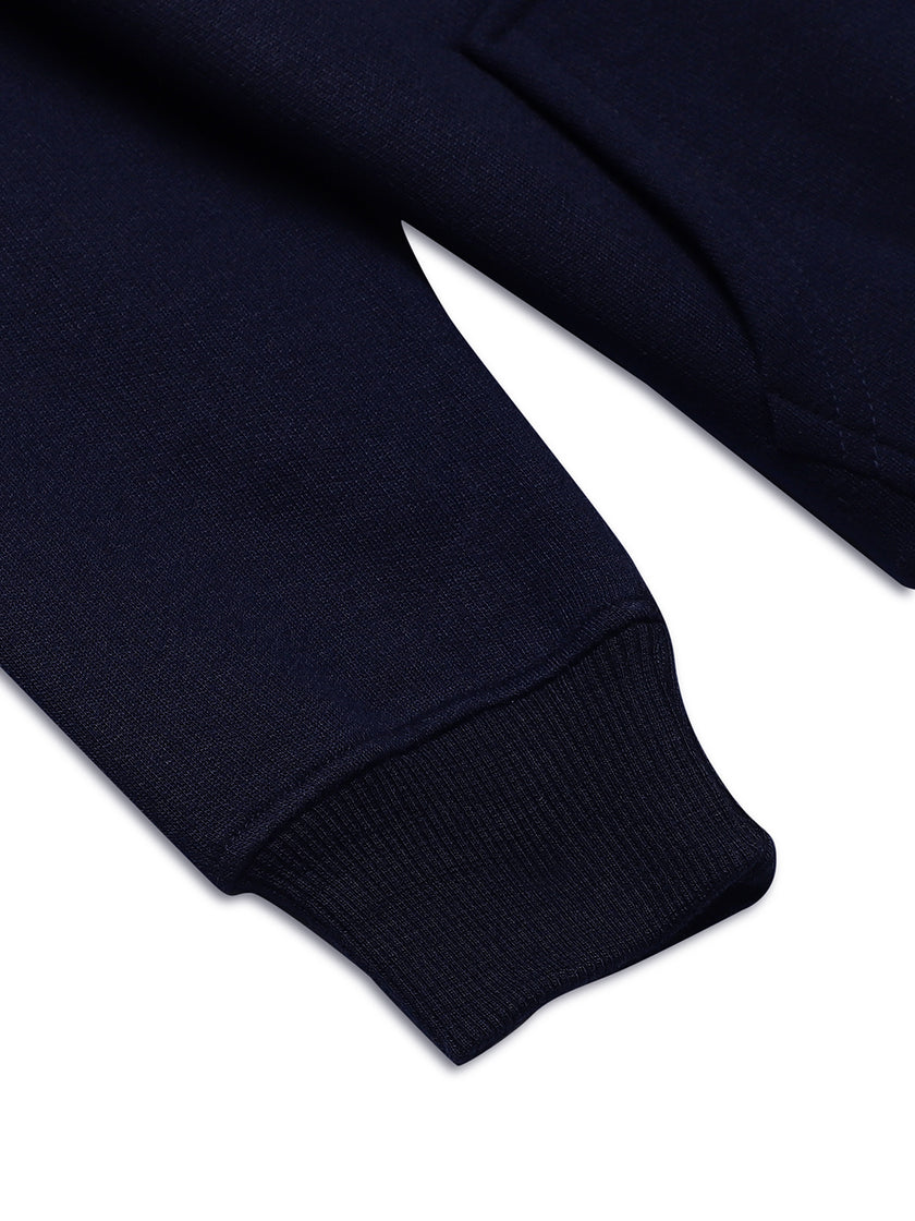 Vimal Jonney Navy Blue Printed Hooded Cotton Fleece Sweatshirt for Kids