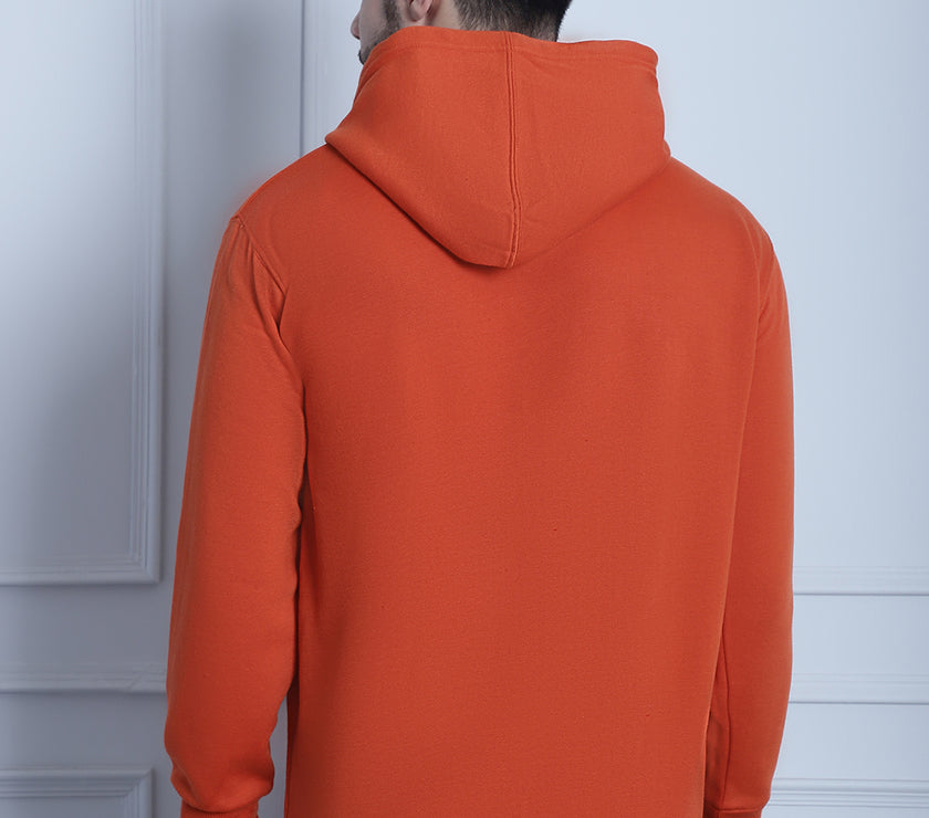 Vimal Jonney Rust Solid Hooded Cotton Fleece Sweatshirt for Men