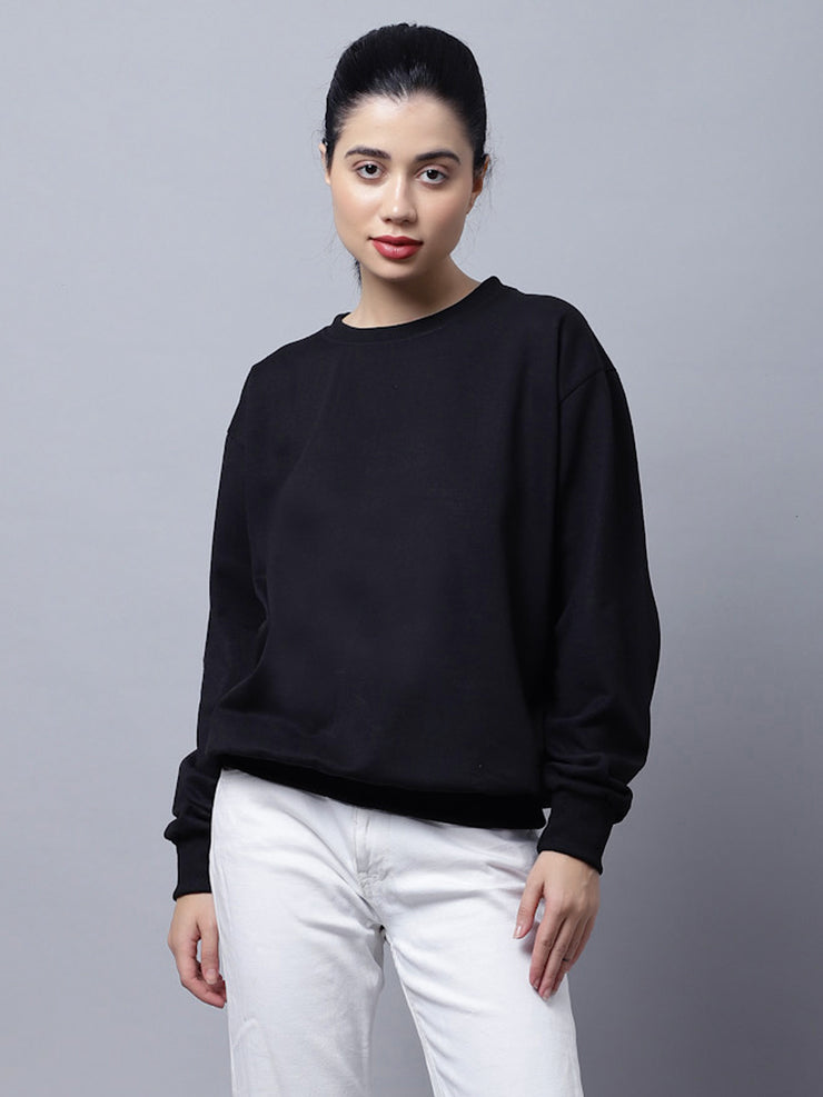Vimal Jonney Fleece Round Neck Black Sweatshirt For Women