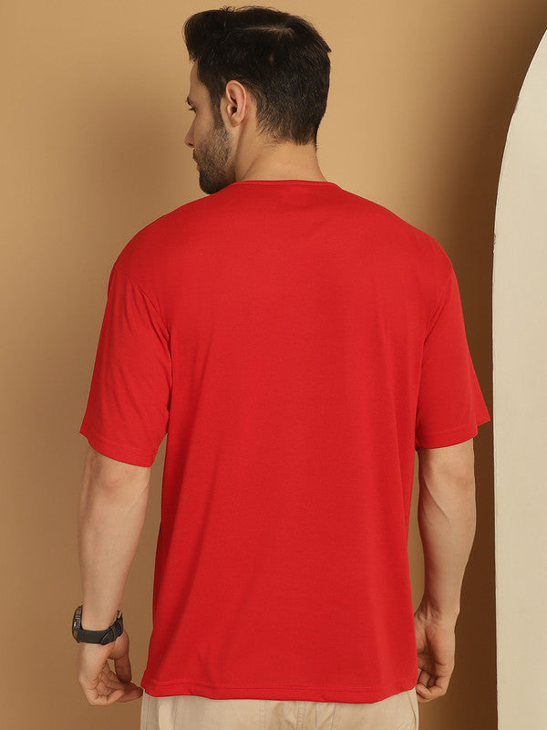 Vimal Jonney Printed Red Round Neck Cotton Oversize Half sleeves Tshirt For Men
