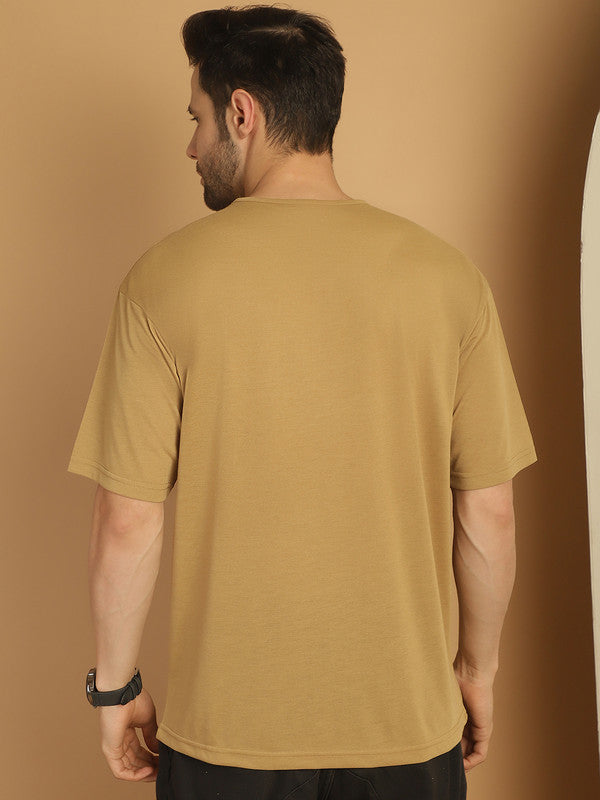Vimal Jonney Printed Beige Round Neck Cotton Oversize Half sleeves Tshirt For Men
