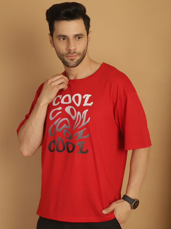 Vimal Jonney Printed Red Round Neck Cotton Oversize Half sleeves Tshirt For Men