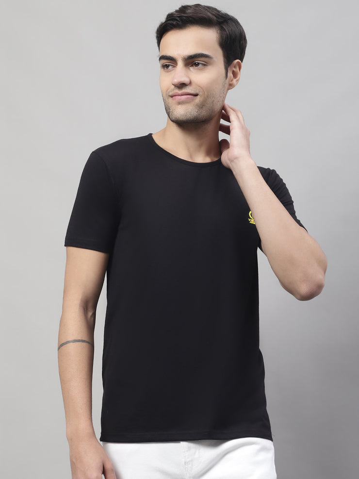 Vimal Jonney Round Neck Cotton Solid Black T-Shirt for Men