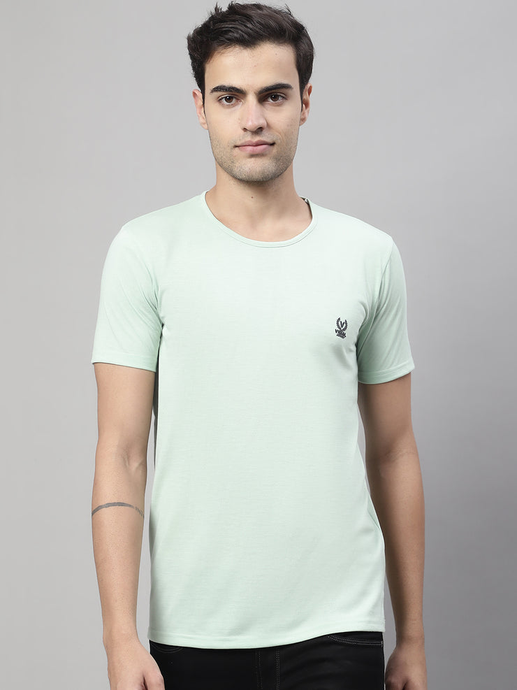 Vimal Jonney Round Neck Cotton Solid Light Green T-Shirt for Men