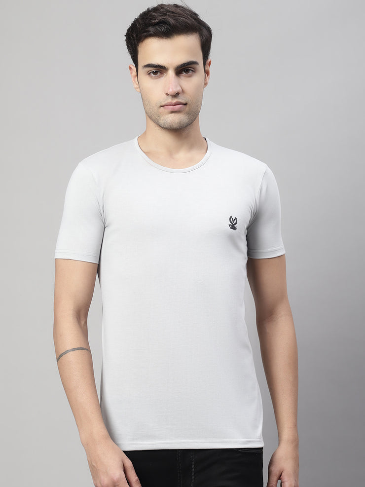 Vimal Jonney Round Neck Cotton Solid Light Grey T-Shirt for Men