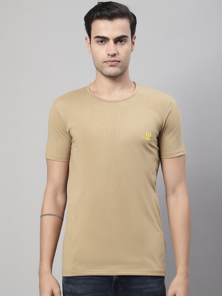 Vimal Jonney Round Neck Cotton Solid Mud T-Shirt for Men
